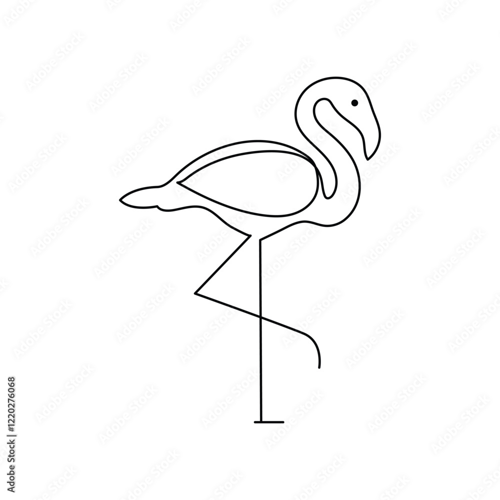 Poster flamingo bird continuous one line drawing of minimalist outline vector design