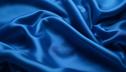 Smooth and Shiny Blue Silk Satin Fabric with Flowing Waves, High-Resolution 4K Close-Up for Luxury Fashion and Elegant Visual Projects.