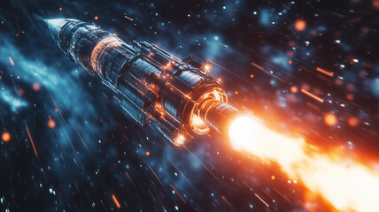 Fiery Spaceship Exploding in a Cosmic Nebula