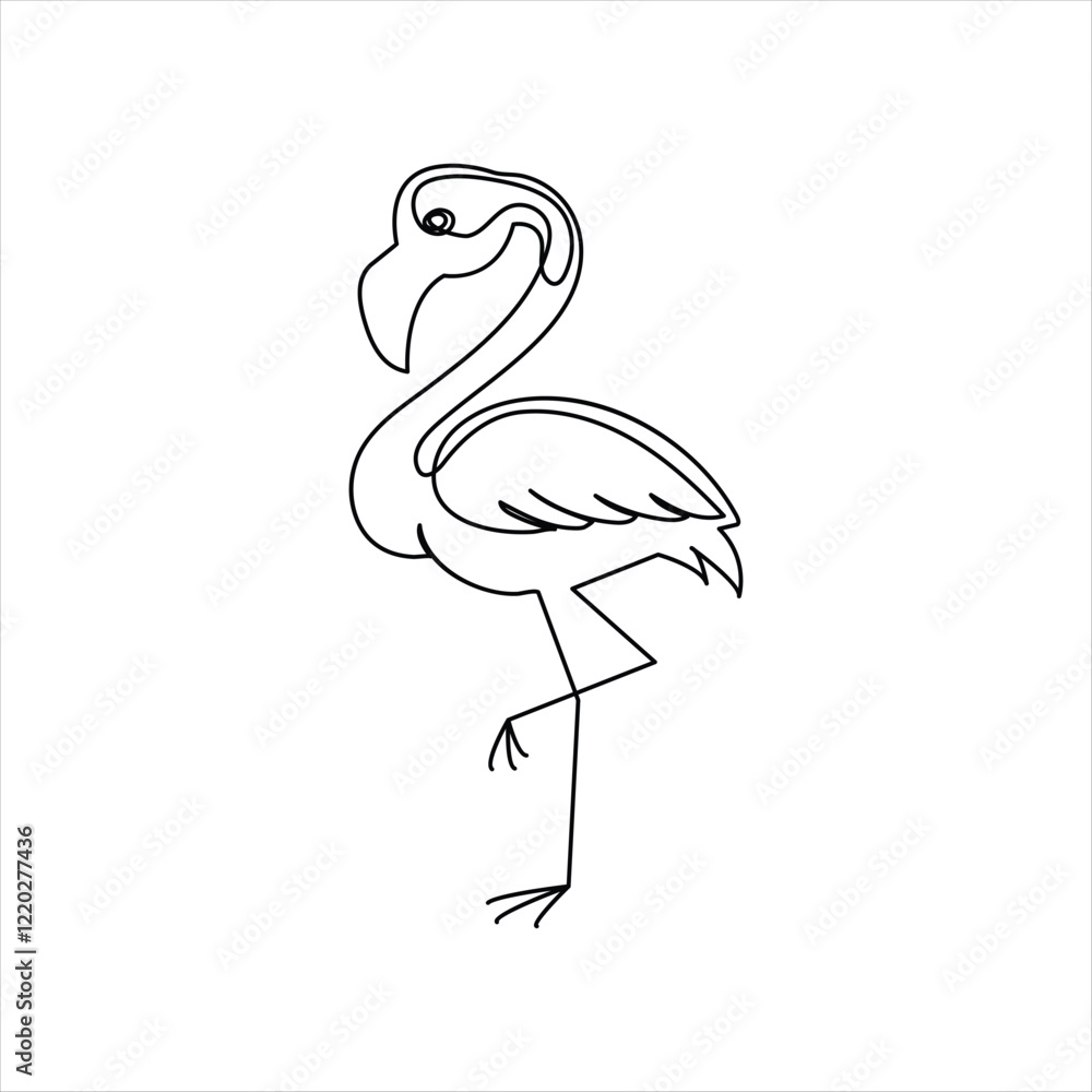Poster flamingo bird continuous one line drawing of minimalist outline vector design
