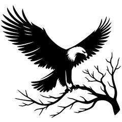 Silhouette of an eagle on a branch