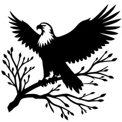 Silhouette of an eagle on a branch