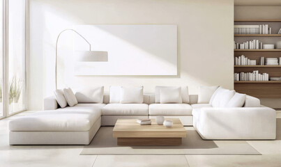 Modern living room interior with minimalist design and natural light in a contemporary home