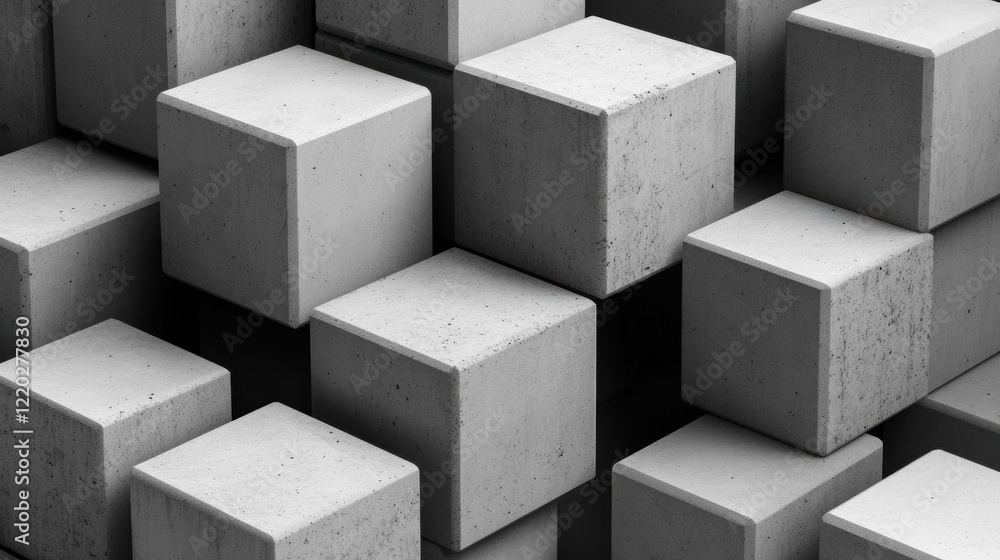 Aufkleber a collection of concrete cubes is arranged in a geometric pattern, revealing varied textures and sha