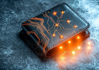 Futuristic Leather Wallet with Circuit Board Design