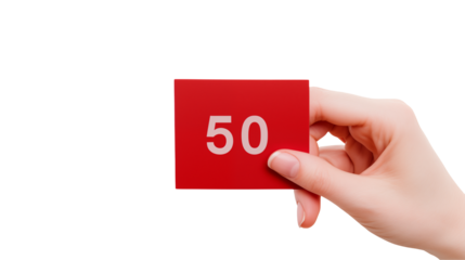Red Card Showing Fifty Handheld Close Up isolated on transparent background