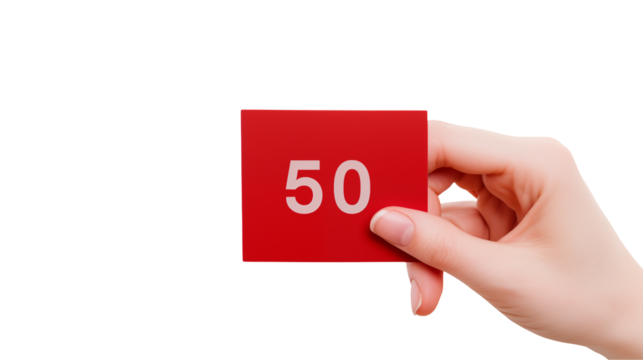 Red Card Showing Fifty Handheld Close Up isolated on transparent background