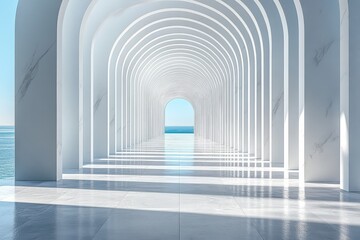 Fototapeta premium 3D Rendered White Vertical Slats Background in Minimalist Style with Geometric Shapes, Lines, and Endless Space Effect for Display