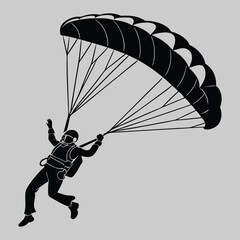 a person parachuting in the sky silhouette vector design art and illustration