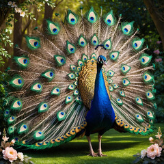 Obraz premium peacock with feathers out of focus