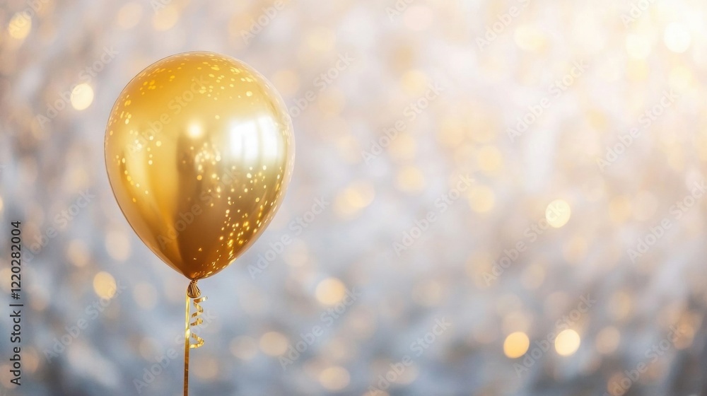 Poster a golden balloon captures attention with its shiny surface, surrounded by a sparkling backdrop that 