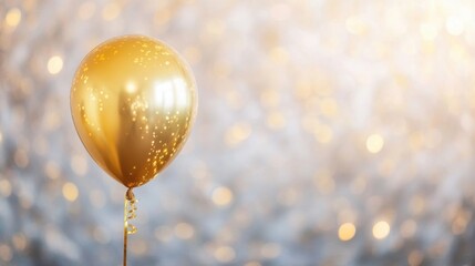 A golden balloon captures attention with its shiny surface, surrounded by a sparkling backdrop that enhances its festive appeal