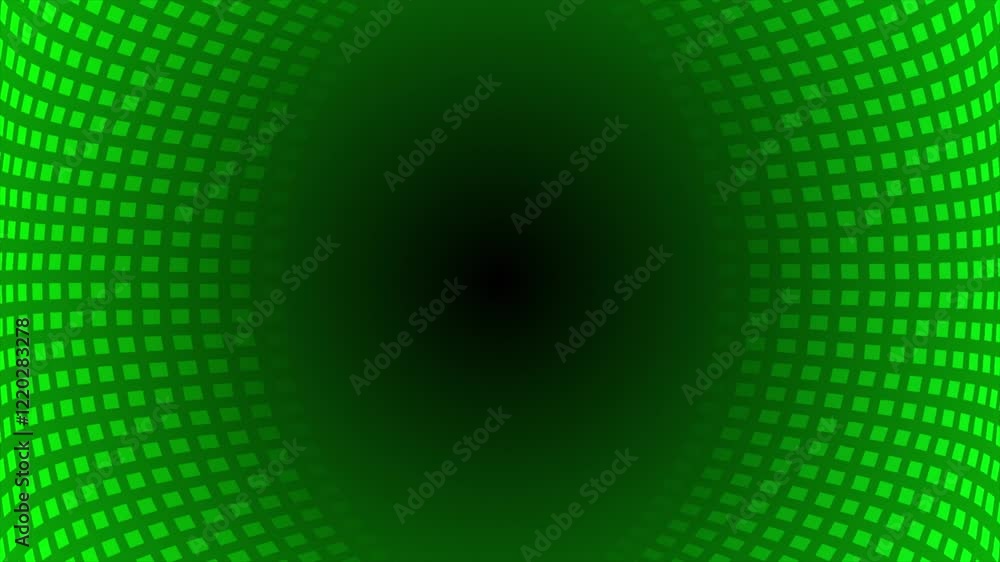 Poster green color rotating square shapes 3d tunnel with blank space modern design loop able geometrical ba