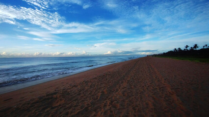 Blue Beach Sand | Serene Beach at Dawn with Expansive Sky
