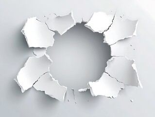 Naklejka premium Circular hole ripped in white paper, revealing gray background
