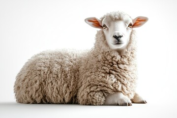 Sitting Sheep Isolated on a White Background in Ultra - Realistic Style