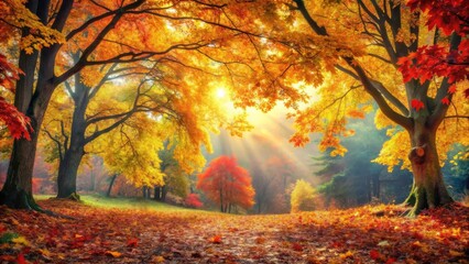 Fototapeta premium autumn leaf tree forest foliage nature scene, vibrant colors, autumn landscape