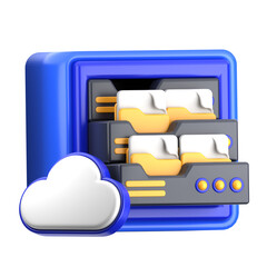 Cloud Storage 3D Render concept featuring digital folders stored in a cloud environment. It represents data organization, cloud computing, and secure online storage solutions
