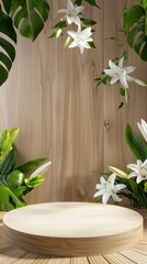 Elegant Display of White Lilies on a Natural Wooden Background