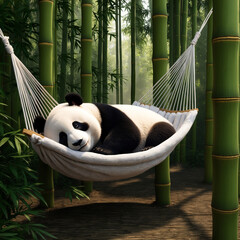 panda sleeping on bamboo
