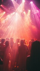 Vibrant luxury celebration with guests in formal attire nightclub action shot lively atmosphere dynamic lighting