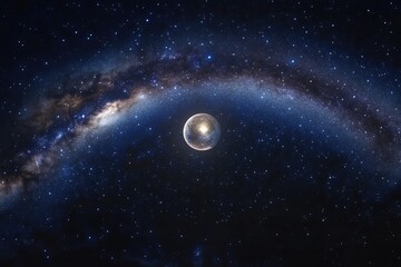 The Milky Way arches over the night sky like a cosmic bridge, with the moon nestled at its center, illuminating the surrounding stars and creating a mesmerizing focal point.