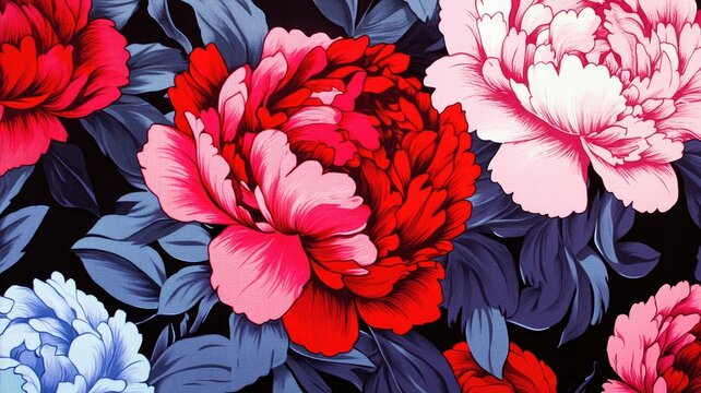 Vibrant, colorful floral pattern with diverse flower types