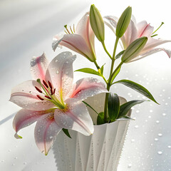 white and pink modern lily flowers in paper with