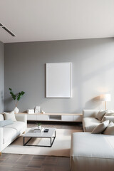 Modern Living Room with Sleek Furniture, Neutral Tones, and Warm Lighting Featuring ISO A Paper Size Poster Frame