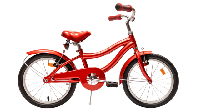 Red Childrens Bicycle  isolated on transparent background Studio Shot