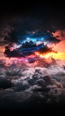 Naklejka premium Abstract Cloud Computing Digital Network Data Flow Sky Cosmic Cloudscape Fantasy Ne