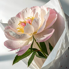 white and pink modern peony flowers wrapped in pap