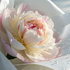 white and pink modern peony flowers wrapped in pap
