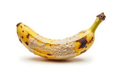 Banana covered in flour on a white background