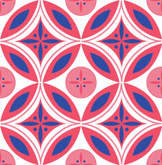 Pink and Blue Seamless pattern illustration in traditional style - like Portuguese tiles.