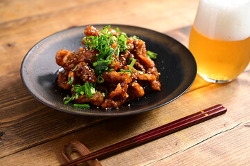 鶏皮のから揚げ甘酢あん