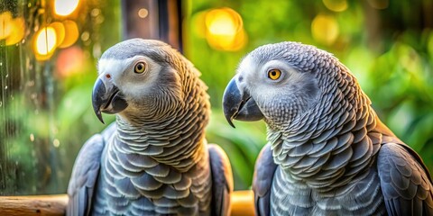 Fototapeta premium Intricate details of an African Grey Parrot (Psittacus erithacus) showcased in stunning wildlife photography.