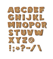 Wood texture alphabet with sign vector illustration
