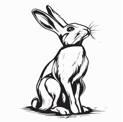 Hare Standing Images Vector. Black and white Hare image vector isolated on white background.