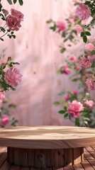 Fototapeta premium Elegant Display of Pink Roses on a Rustic Wooden Surface