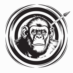 Ape Monkey Gorilla Dart Target Image Vector isolated on white background.