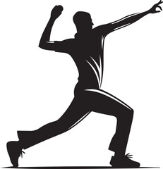 Downloadable silhouette vector EPS file of a cricket bowler in mid-action, perfect for cricket-themed designs, sports logos, match illustrations, and athletic-inspired projects.