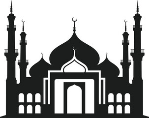 Elegant Mosque Silhouette with Minarets and Islamic Domes