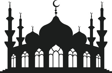 Islamic Mosque Silhouette with Domes and Minarets