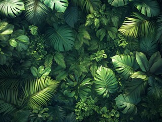 A lush green jungle with many leaves and vines