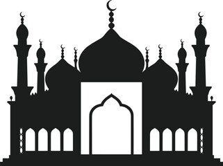 Beautiful Islamic Mosque Silhouette Vector with Detailed Minarets