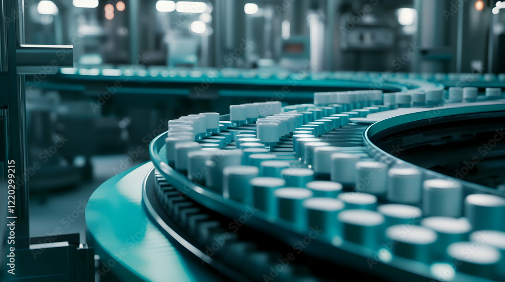 Aufkleber close-up of automated conveyor belt system in factory with objects
