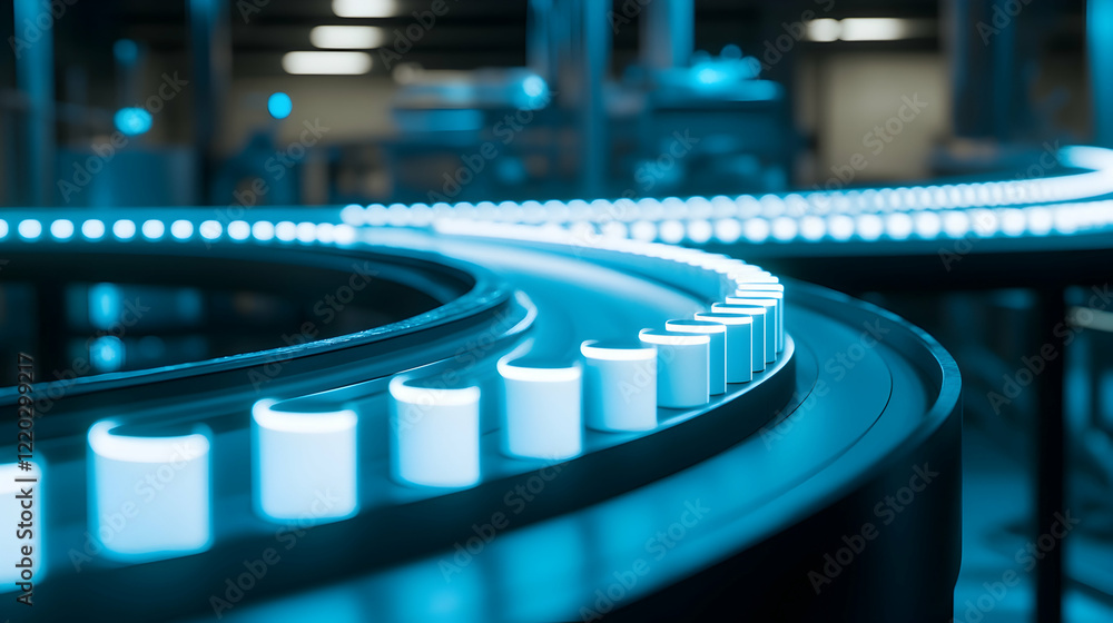 Aufkleber close-up of automated conveyor belt system in factory with objects