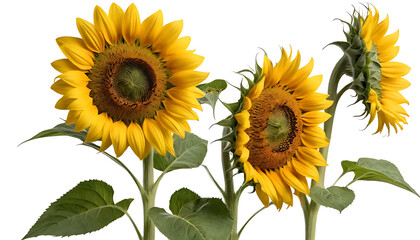 Vibrant Sunflowers Blooming Isolated on White Background