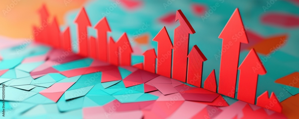Poster a vibrant display of red arrows on a colorful background, symbolizing growth and progress in a dynam